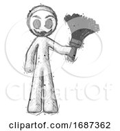 Poster, Art Print Of Sketch Little Anarchist Hacker Man Holding Feather Duster Facing Forward