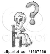 Sketch Little Anarchist Hacker Man Question Mark Concept Sitting On Chair Thinking