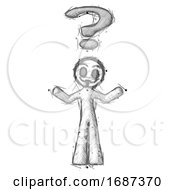 Poster, Art Print Of Sketch Little Anarchist Hacker Man With Question Mark Above Head Confused