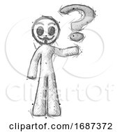 Poster, Art Print Of Sketch Little Anarchist Hacker Man Holding Question Mark To Right