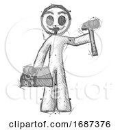 Poster, Art Print Of Sketch Little Anarchist Hacker Man Holding Tools And Toolchest Ready To Work