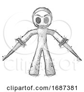 Poster, Art Print Of Sketch Little Anarchist Hacker Man Two Sword Defense Pose