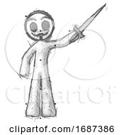 Poster, Art Print Of Sketch Little Anarchist Hacker Man Holding Sword In The Air Victoriously