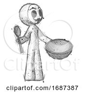Poster, Art Print Of Sketch Little Anarchist Hacker Man With Empty Bowl And Spoon Ready To Make Something