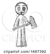 Poster, Art Print Of Sketch Little Anarchist Hacker Man Holding Fire Fighters Ax