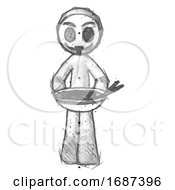 Sketch Little Anarchist Hacker Man Serving Or Presenting Noodles