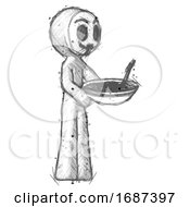 Poster, Art Print Of Sketch Little Anarchist Hacker Man Holding Noodles Offering To Viewer