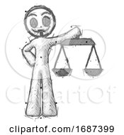 Poster, Art Print Of Sketch Little Anarchist Hacker Man Holding Scales Of Justice