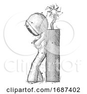 Poster, Art Print Of Sketch Little Anarchist Hacker Man Leaning Against Dynimate Large Stick Ready To Blow