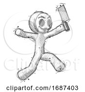 Sketch Little Anarchist Hacker Man Psycho Running With Meat Cleaver