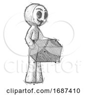 Poster, Art Print Of Sketch Little Anarchist Hacker Man Holding Package To Send Or Recieve In Mail