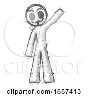 Poster, Art Print Of Sketch Little Anarchist Hacker Man Waving Emphatically With Left Arm