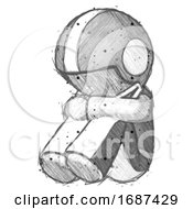 Poster, Art Print Of Sketch Football Player Man Sitting With Head Down Facing Angle Left