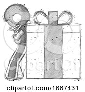 Sketch Football Player Man Gift Concept Leaning Against Large Present
