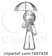 Poster, Art Print Of Sketch Football Player Man Holding Umbrella