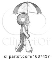 Sketch Football Player Man Woman Walking With Umbrella