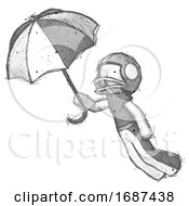 Poster, Art Print Of Sketch Football Player Man Flying With Umbrella