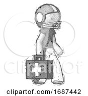 Sketch Football Player Man Walking With Medical Aid Briefcase To Right