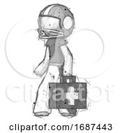 Sketch Football Player Man Walking With Medical Aid Briefcase To Left