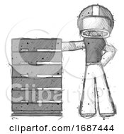 Poster, Art Print Of Sketch Football Player Man With Server Rack Leaning Confidently Against It