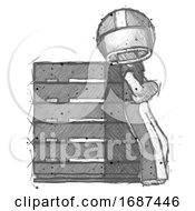 Sketch Football Player Man Resting Against Server Rack Viewed At Angle