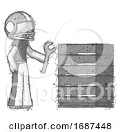 Poster, Art Print Of Sketch Football Player Man Server Administrator Doing Repairs