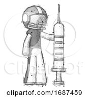 Poster, Art Print Of Sketch Football Player Man Holding Large Syringe
