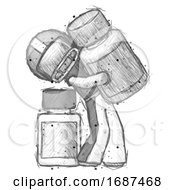 Sketch Football Player Man Holding Large White Medicine Bottle With Bottle In Background