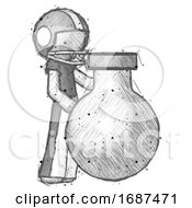 Poster, Art Print Of Sketch Football Player Man Standing Beside Large Round Flask Or Beaker