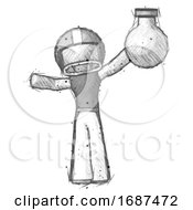 Poster, Art Print Of Sketch Football Player Man Holding Large Round Flask Or Beaker