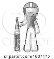 Sketch Football Player Man Standing With Large Thermometer