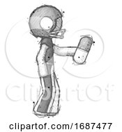 Sketch Football Player Man Holding Pill Walking To Right