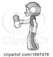 Poster, Art Print Of Sketch Football Player Man Holding Pill Walking To Left