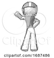 Sketch Football Player Man Waving Right Arm With Hand On Hip