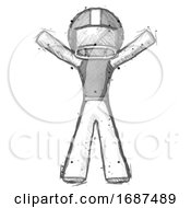 Poster, Art Print Of Sketch Football Player Man Surprise Pose Arms And Legs Out