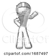 Sketch Football Player Man Waving Left Arm With Hand On Hip