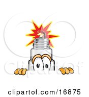 Spark Plug Mascot Cartoon Character Peeking Over A Surface