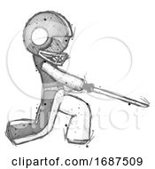 Poster, Art Print Of Sketch Football Player Man With Ninja Sword Katana Slicing Or Striking Something