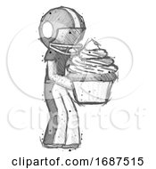 Poster, Art Print Of Sketch Football Player Man Holding Large Cupcake Ready To Eat Or Serve