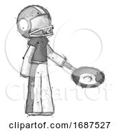 Poster, Art Print Of Sketch Football Player Man Frying Egg In Pan Or Wok Facing Right