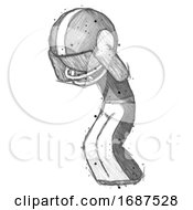 Sketch Football Player Man With Headache Or Covering Ears Turned To His Left