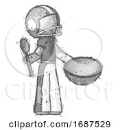 Poster, Art Print Of Sketch Football Player Man With Empty Bowl And Spoon Ready To Make Something