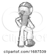 Poster, Art Print Of Sketch Football Player Man Standing With Foot On Football