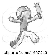 Sketch Football Player Man Psycho Running With Meat Cleaver