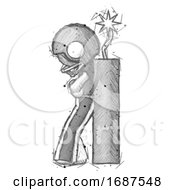 Poster, Art Print Of Sketch Football Player Man Leaning Against Dynimate Large Stick Ready To Blow