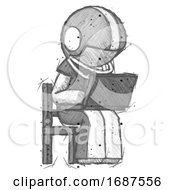 Sketch Football Player Man Using Laptop Computer While Sitting In Chair Angled Right