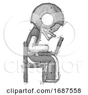 Sketch Football Player Man Using Laptop Computer While Sitting In Chair View From Side