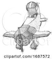 Poster, Art Print Of Sketch Football Player Man In Geebee Stunt Plane Descending Front Angle View