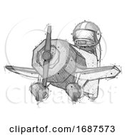 Poster, Art Print Of Sketch Football Player Man Flying In Geebee Stunt Plane Viewed From Below
