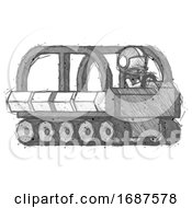 Poster, Art Print Of Sketch Football Player Man Driving Amphibious Tracked Vehicle Side Angle View